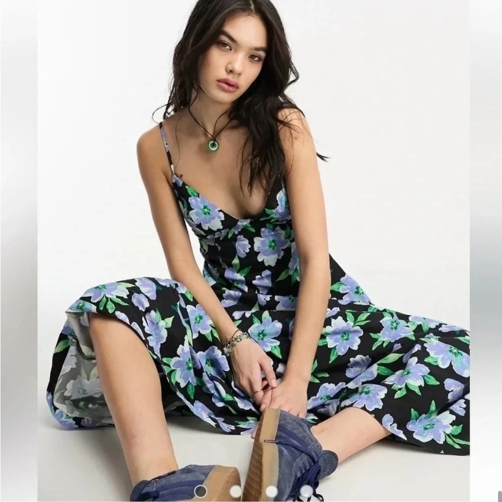 Floral Black and Blue Dress